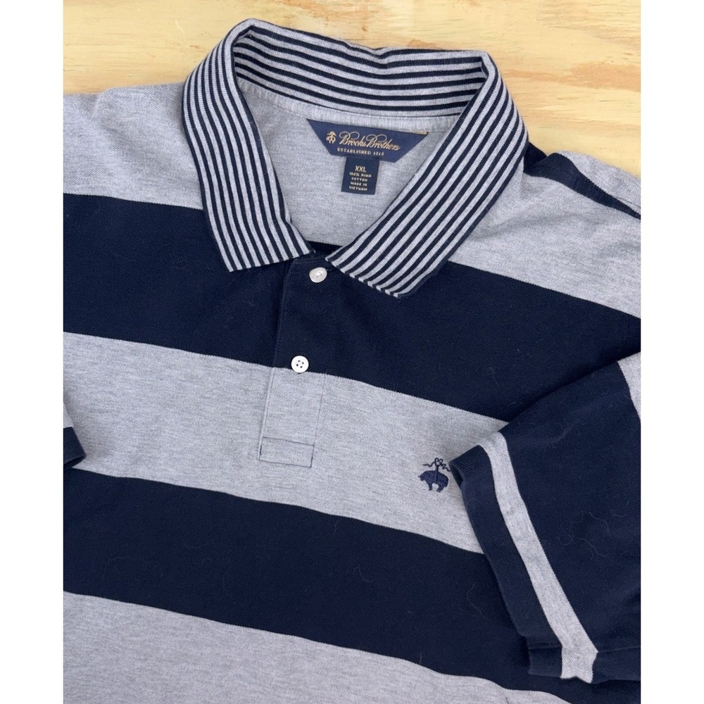 Brooks Brothers Rugby Polo Shirt Men XXL 2XL Striped Blue Gray Embroidered Logo - Picture 1 of 7